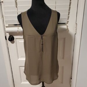 Candie's Olive V-Neck Zip Front Sleeveless Tank